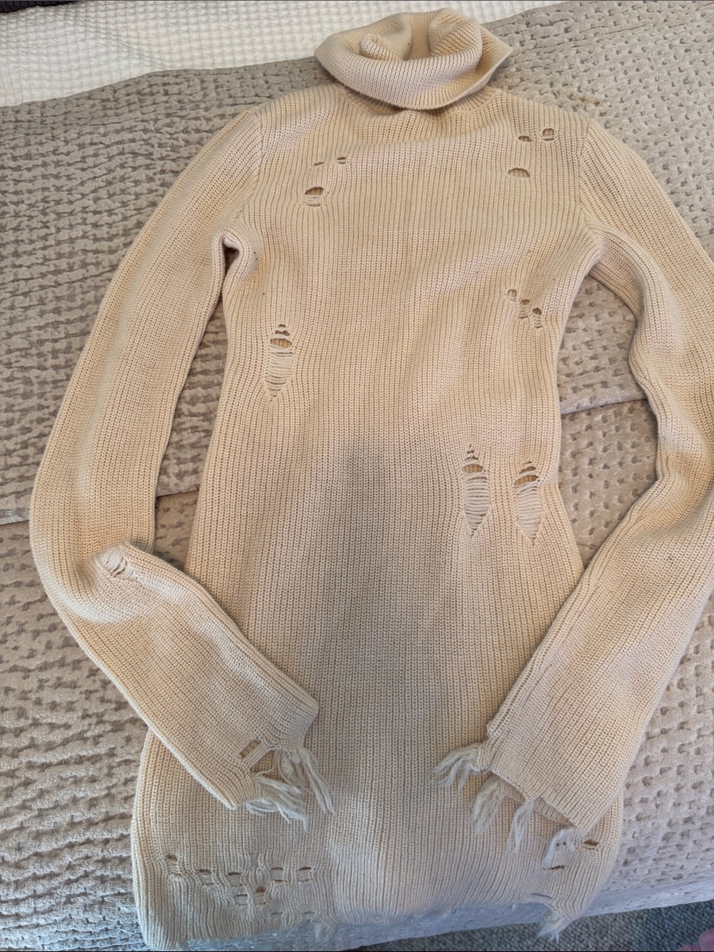Lovers and friends Beige Distressed Turtleneck Sweater Dress - revolve XS